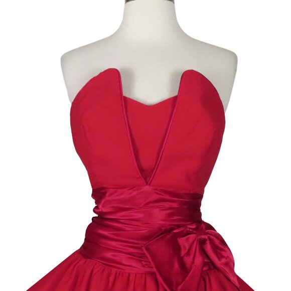 Vintage 80s 90s Red Strapless Full Circle Skirt HoCo Prom Cocktail Party Dress S - Picture 9 of 10
